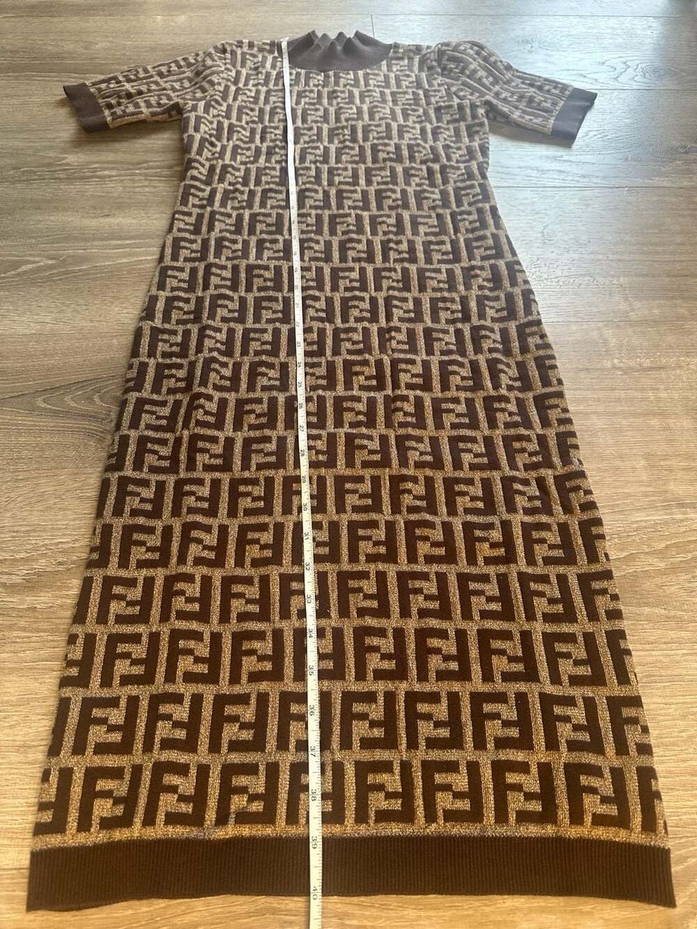 Fendi FF Monogram Knit Mock Neck Short Sleeve Midi Dress - Picture 6 of 10